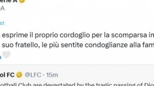 意甲官推发文悼念若塔：向其家人和利物浦俱乐部致以最深切的慰问